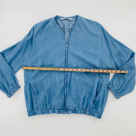 Zara Trafaluc Denim-Wear Chambray Zip Bomber Jacket Size Small - Picture 12 of 13